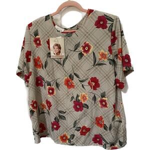 Kathie Lee Womens 18 W Blouse Floral Print Polyester Short Sleeve NWT Grannycore
